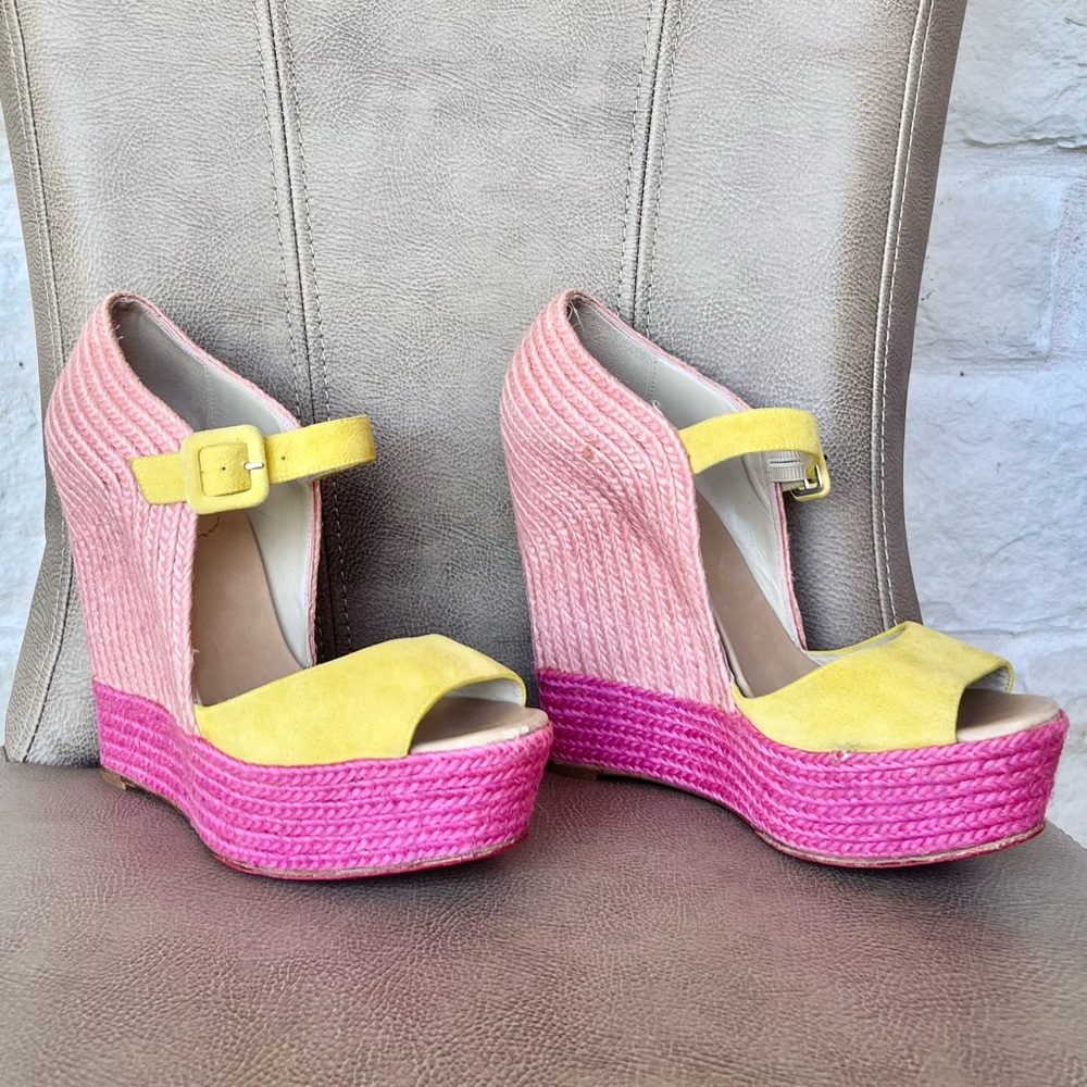 Christian Louboutin Praia 140 Pink and Yellow Wedges Euro 40
